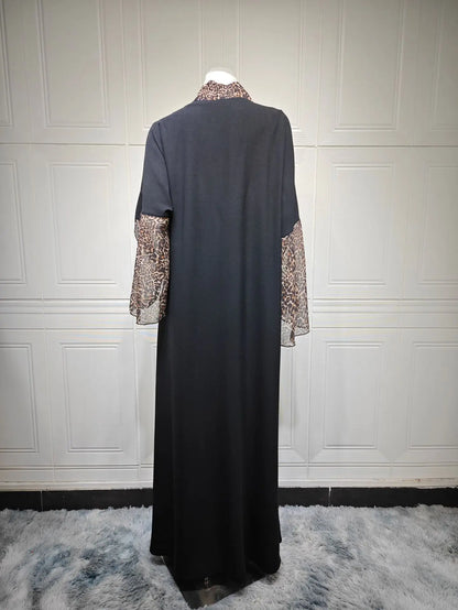 Eid Women Muslim Abaya Leopard Cardigan with Scarf Dress 2025 Vestidos Largos Caftan Robe Jalabiya Ramadan Morocco Dubai Kaftan