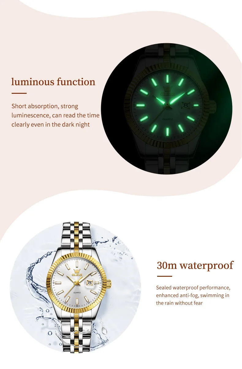 OLEVS 5593 Woman Watch Stainless Steel Waterproof Auto Date Elegant Ladies Wristwatch Luxury Original Quartz Watch for Women New.