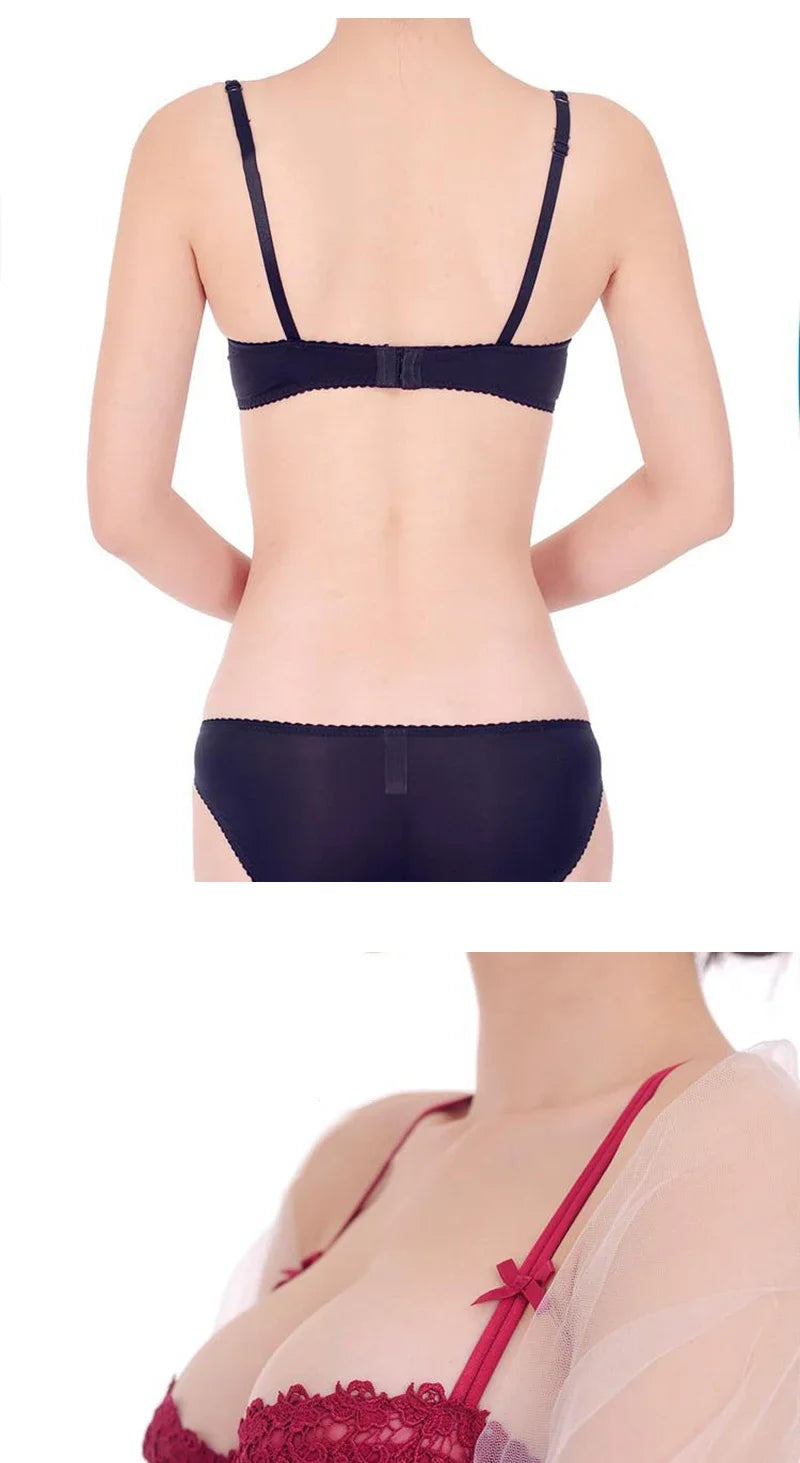 Plus Size Sexy Half Cup Lace Bra Sheer Mesh Unlined Bralette for Women A D Cup, Invisible Push Up Underwire Lingerie Set.