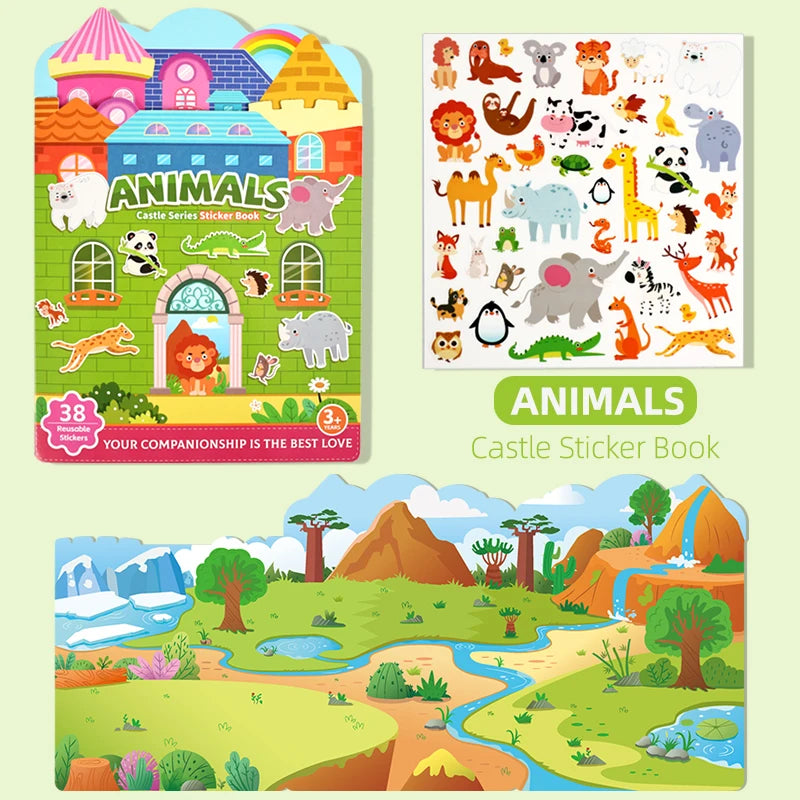 Kids' Reusable Castle Jelly Sticker Book Multi-Theme DIY Creative Jelly Stickers Portable Quiet Busy Book Montessori Sticker Toy