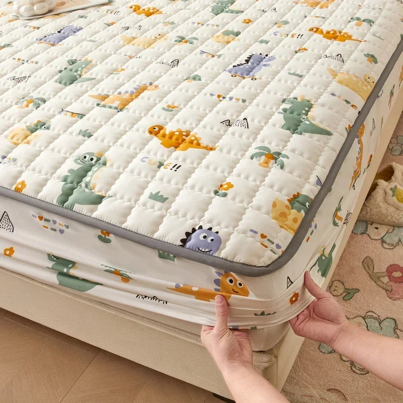 3pcs set Bed Cover Cute Quilted Mattress Cover Soft Skin-friendly Printed Bed Fitted Sheet 1pc mattress cover+2pcs pillowcase.