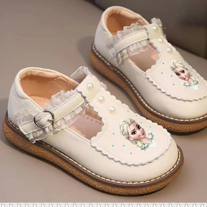 Disney Children's Girls' Leather Casual Shoes Spring Frozen Princess Girls' Soft Sole Non-slip Shoes Baby Shoes Lolita Girls.