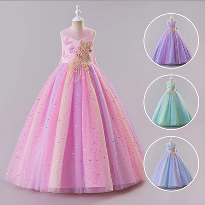 Elegantes, ärmelloses Tüll-Ballkleid für Kinder, Bühnenaufführungen, Hochzeiten, Weihnachten, Mädchenkleider, Mädchen-Prinzessin-Partykleider.