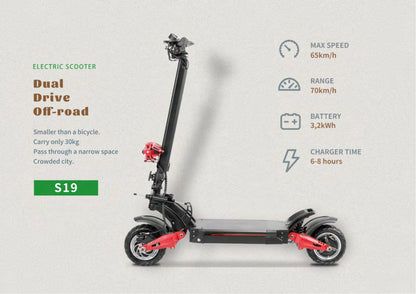 DECE DES20 Adult Electric Scooter 1200W*2 Motor E-Scooter  52V18AH Battery 10 Inch Tire City Escooter.
