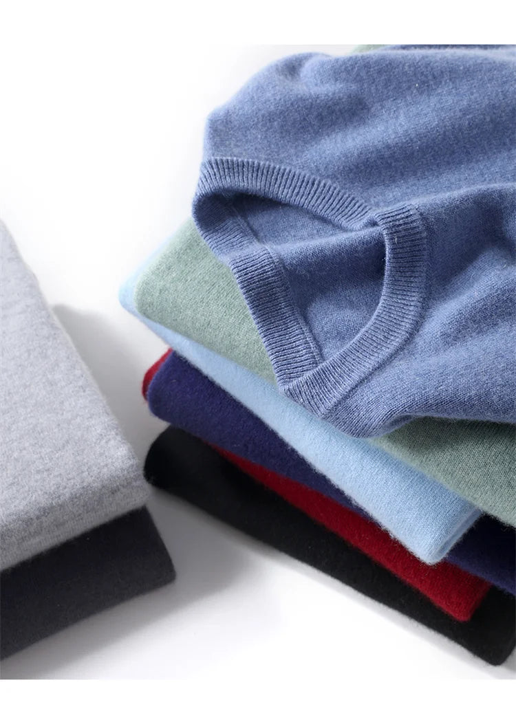 2025 100% Pure Merino Wool Men's Round Neck Pullover Solid Color Plus Size Casual Sweater Autumn And Winter Sports Cashmere Top.