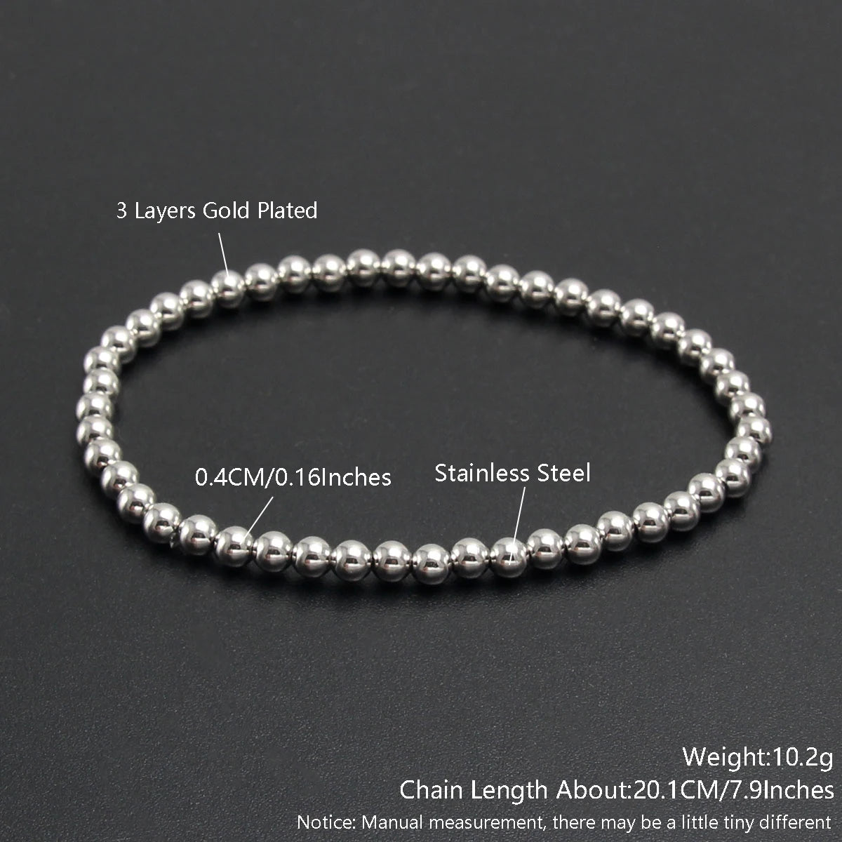 MHS.SUN Trend Stretch Stainless Steel Bracelets Gold Sliver Color 2MM 5MM 8MM Stacked Ball Beaded Bracelet For Women Men Jewelry