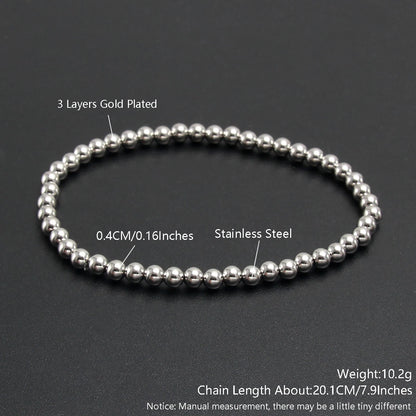 MHS.SUN Trend Stretch Stainless Steel Bracelets Gold Sliver Color 2MM 5MM 8MM Stacked Ball Beaded Bracelet For Women Men Jewelry