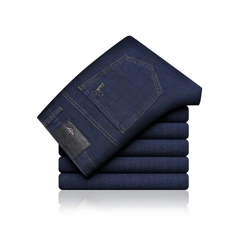 Classic Straight Men's Jeans Fitted Comfortable Elastic Business Casual Denim Pants Korean Fashion  Autumn Casual Trousers.