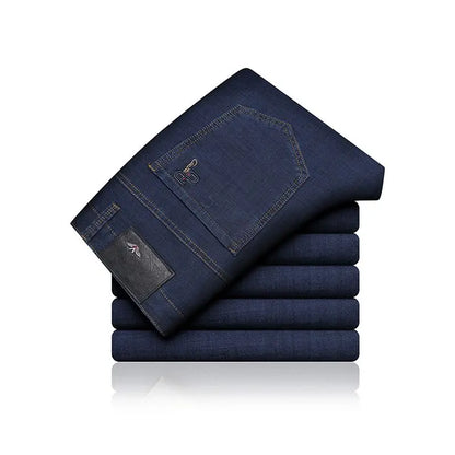 Classic Straight Men's Jeans Fitted Comfortable Elastic Business Casual Denim Pants Korean Fashion  Autumn Casual Trousers.