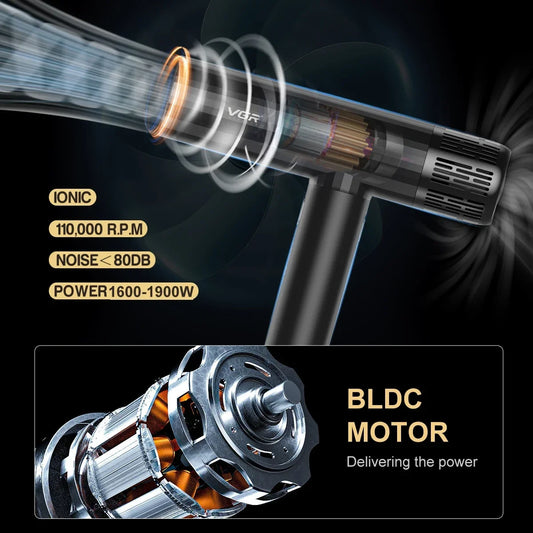 VGR Hair Dryer Professional Air Blower Brushless Motor Hair Dryer Machine 110000 RPM Hair Dryer Negative Ion Barber Salon V-427.
