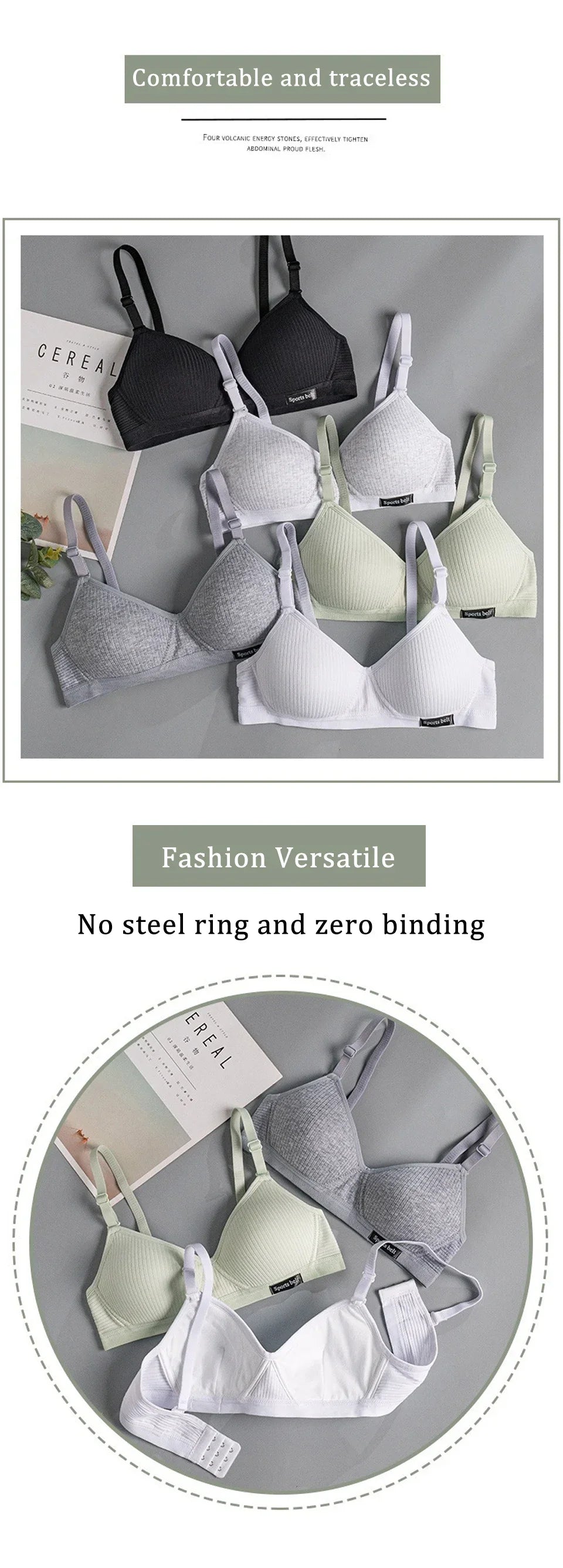 FallSweet Women's Wireless Bra Active Bra Teen Students' Bras Seamleass Lingerie Comfortable V-Shaped Gathering Underwear AB Cup.