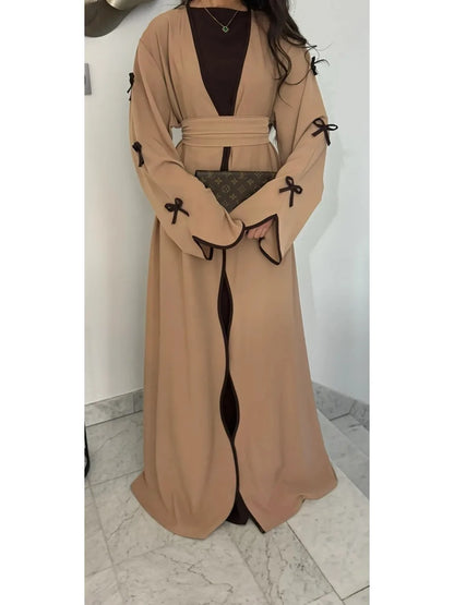 Eid Bow Abaya Women Cardigan Dress Muslim Party Caftan Robe Jalabiya Morocco Dubai Kaftan Islam Vestidos Largos Ramadan 2025