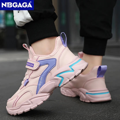 Sport Girl Casual Shoe Leather 5-16Years Boy Tenis Shoe Outdoor Children Running Sneaker Anti Slip Soft Sole Walking Footwear.