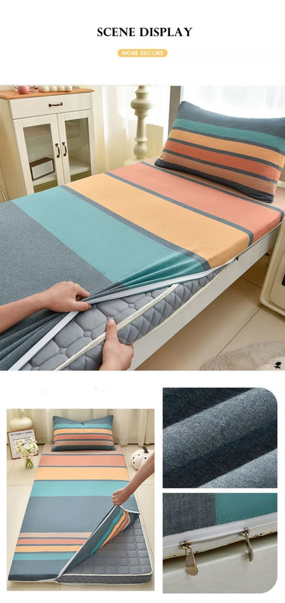 WOSTAR Geometric printed mattress protector cover with zipper fully enclosed single bed sheet pure cotton protection pad 90x190.