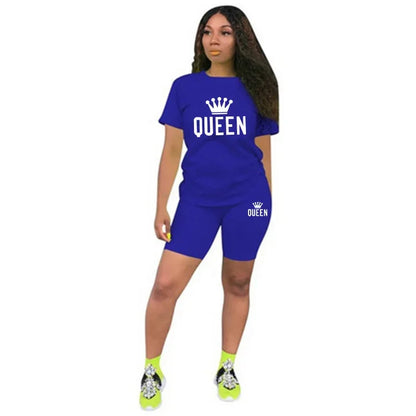 Sommer-Damen-Trainingsanzug, Queen-Druck, T-Shirt + Shorts, 2-teiliges Set, modische lässige Sportbekleidung, Kleidung, luxuriöser kurzer Jogging-Anzug.