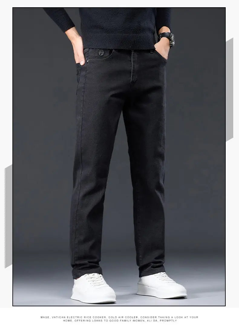 Male Brand Jeans Clothing Light Luxury Stretch Looes Fit Pants Comfortable Soft Business Fashion Straight Casual Denim Trousers.