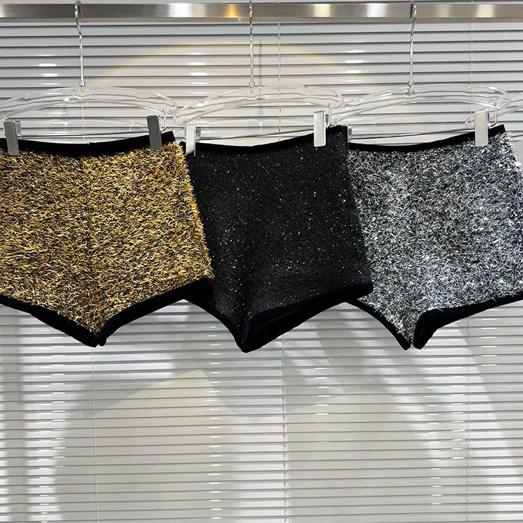 Trendy Women's Solid Color Bright Silk Woolen Shorts 2024 Autumn Fashion New Items High Waist Short Pants Female.