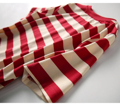 Gestreiften Print Kurzarm Midi Kleid Sommer Ästhetische Kleidung Koreanische Mode Casual Harajuku Kleider für Frauen 2023 Vestidos