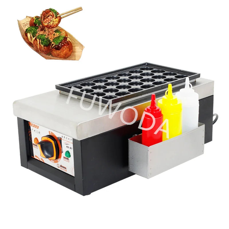 Commercial 28 Holes Takoyaki Maker Machine Electric or Gas Non-stick Waffle Balls Baker 40MM Round Fish Ball Making Machine.