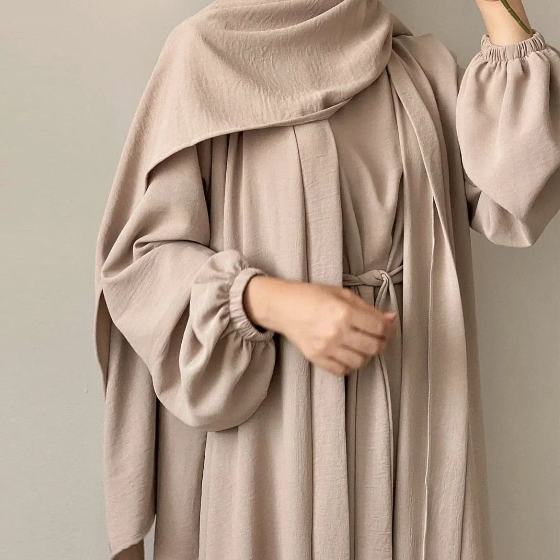 Muslim Woman Abaya 2 Piece Set Abayas Kimono with Sleeveless Hijab Dress Sets Islamic Matching Outfit Dubai Turkey Ramadan Eid.