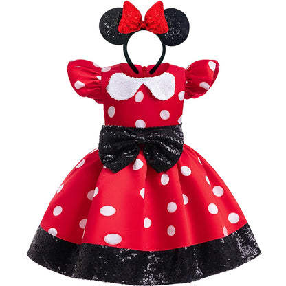 Disney Minnie Mouse Mädchen Polka Dot Schleife Prinzessin Kleid Jungen Kinder Mickey Mouse Halloween Karneval Party Performance Kleidung Anzug
