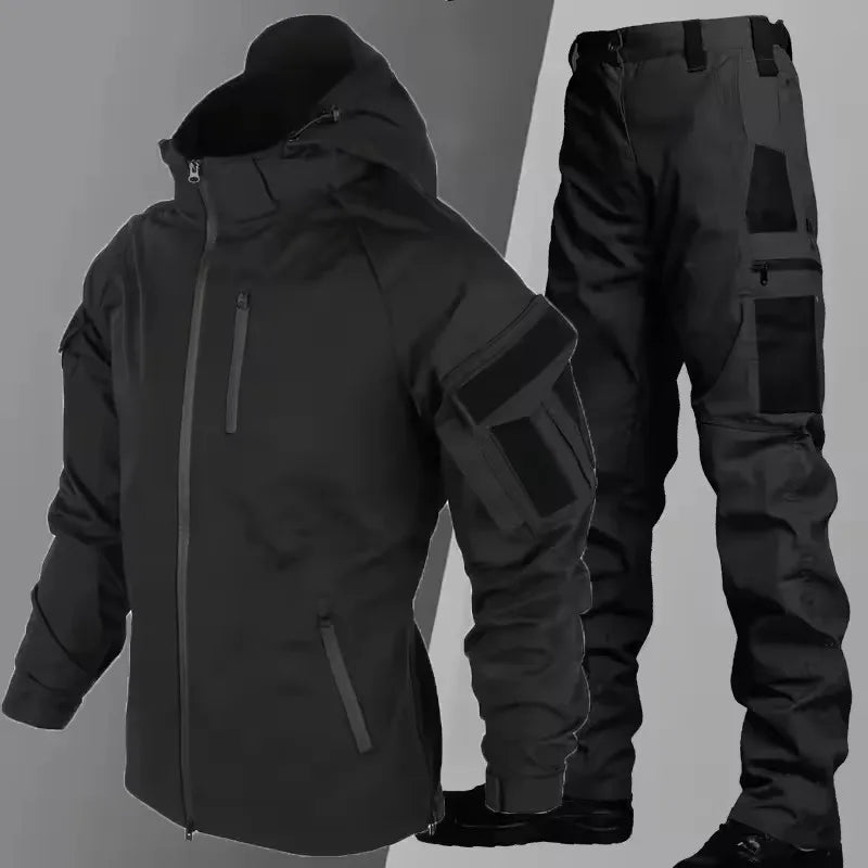 Tactical Waterproof Sets Men Wear Resistant Combat Training Suit Outdoor Multi-pocket Uniform Airsoft Camping Hiking Tracksuit.