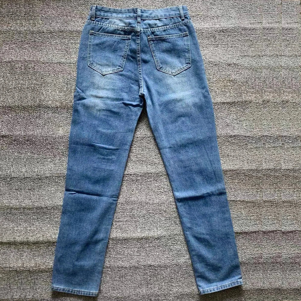 White Embroidery Skinny Ripped Jeans Men Cotton Stretchy Hole Slim Fit Hip Hop Denim Pants Casual Jeans for Men Jogging Trousers.