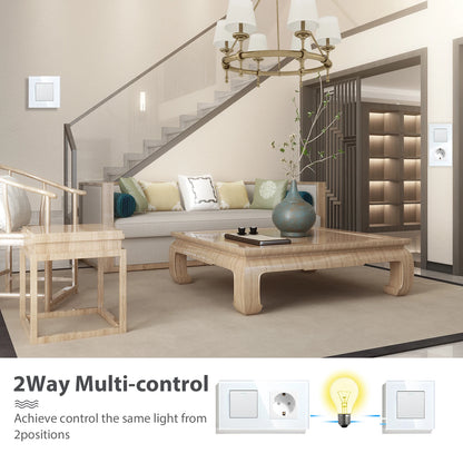 BSEED 1/2/3 Gang Wandschalter 2-Wege-Treppenlichtschalter Plus Typ-C USB-Buchse EU-Standard-Glasscheibe.