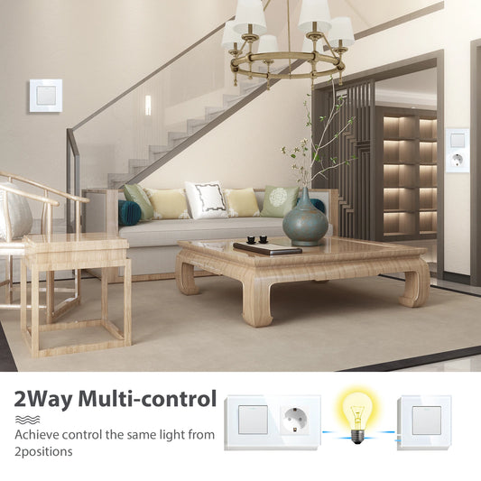 BSEED 1/2/3 Gang Wandschalter 2-Wege-Treppenlichtschalter Plus Typ-C USB-Buchse EU-Standard-Glasscheibe.