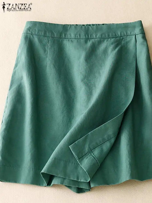 ZANZEA Women Summer Sports Shorts Korean Fashion Culottes 2025 Solid Casual Culotte Pant Elastic High Waist Shorts Streetwear.