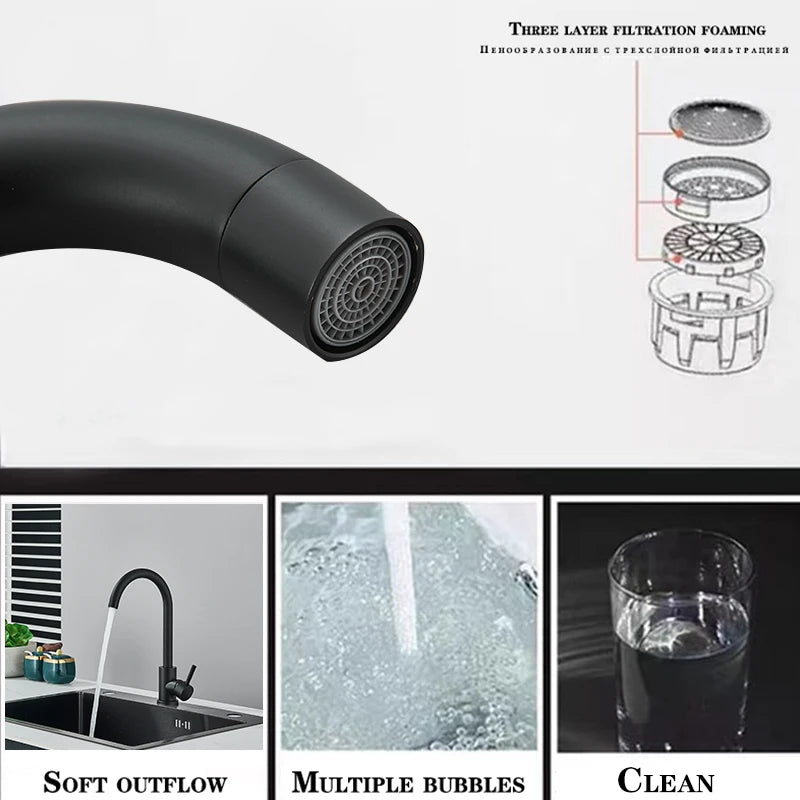 Matte Kitchen Faucet Deck Sinks Faucet High Arch 360 Degree Swivel Cold Hot Mixer Water Tap