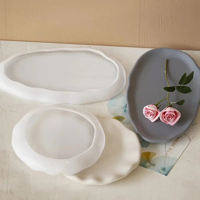 Large Round Tray Silicone Mold Oval Cement Plaster Tray Molds Epoxy Resin Jewelry Display Tray Mould DIY Home Decoration Making.