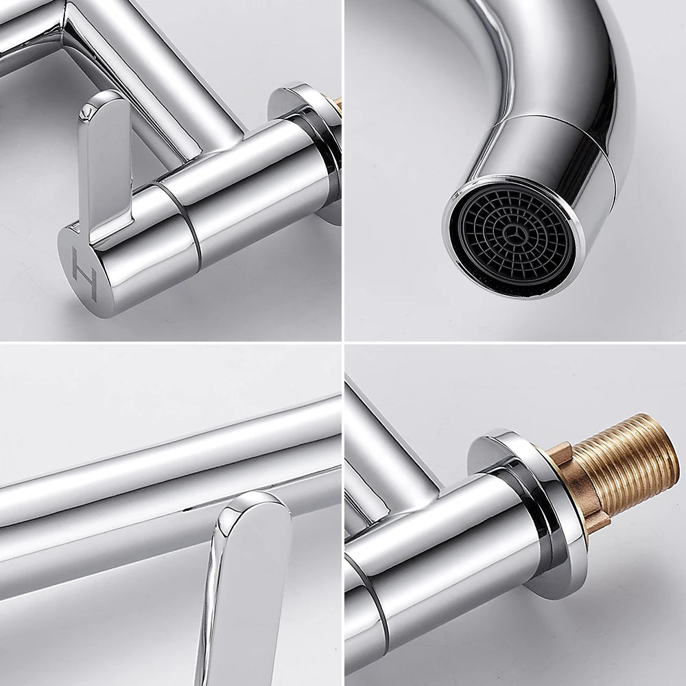 Modern Double Lever Sink Faucet Kitchen Hot Cold Wash Mix Sink Mixer Taps 360° Swivel Spout Kitchen Two Seat Elbow Faucet Filter