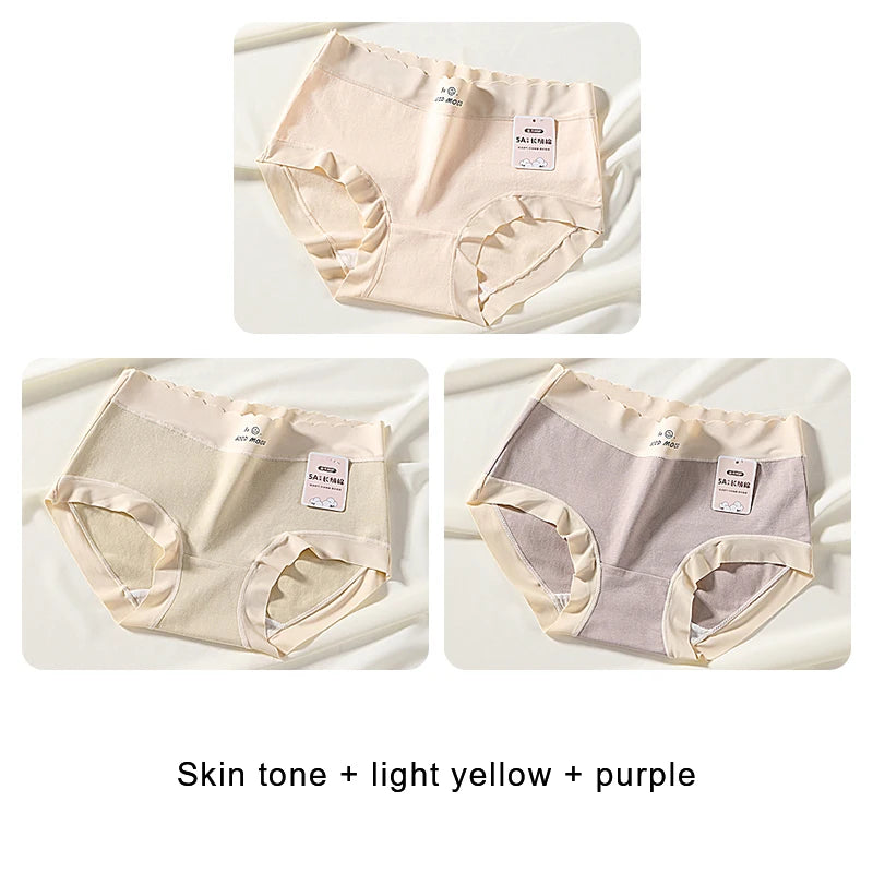 3PCS Female Underwear Antibacterial Pure Cotton Sexy Mid-rise Cotton Panties Woman Traceless Fashions Women's Intimate Intimates