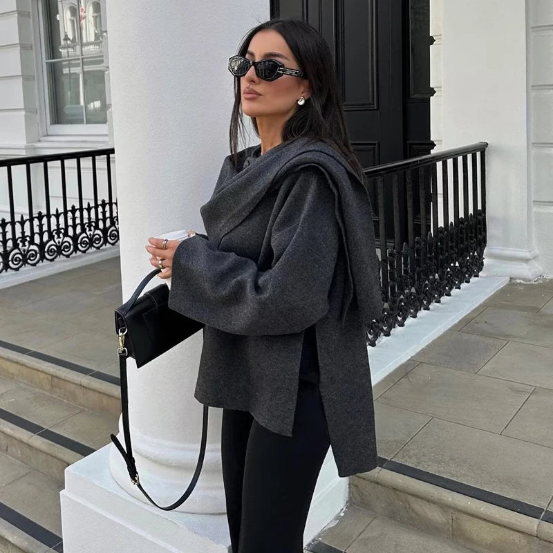 MUJER Plüsch-Wintermäntel für Damen, asymmetrischer Schal, Halbsaison-Jacke für Damen, Parkas, langärmelig, gepolsterter Mantel, Damenjacke.