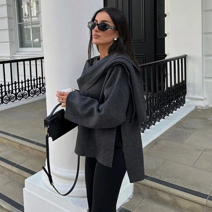 MUJER Plüsch-Wintermäntel für Damen, asymmetrischer Schal, Halbsaison-Jacke für Damen, Parkas, langärmelig, gepolsterter Mantel, Damenjacke.