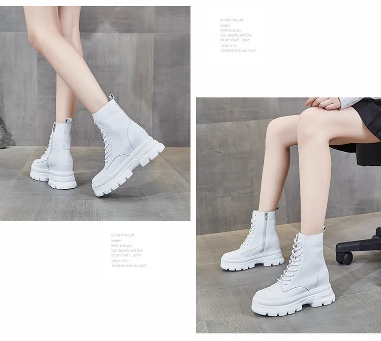 WOIZGIC Women Female Ladies Mother Genuine Leather Ankle Boots Shes Warm Autumn Winter Plush Zipper Motorcycle British Increase.