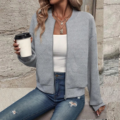 Damen Herbst und Winter neue einfarbige einfache und exquisite Reißverschlussjacke Baseballkragen Freizeitjacke.