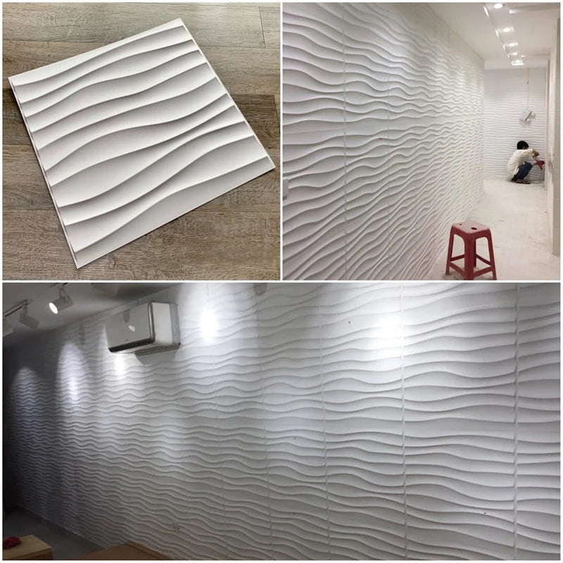 12pcs 30cm Decorative 3D Wall Panel wave Diamond Design Not self-adhesive plastic tiles 3D wall sticker room Bathroom wall paper