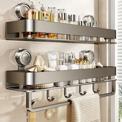Kein Stanzen Saugnapf Saug Badezimmerregal Badezimmerregal Toilettenraum Aluminium Hängeregal Badezimmer Organizer Hängen an der Wand