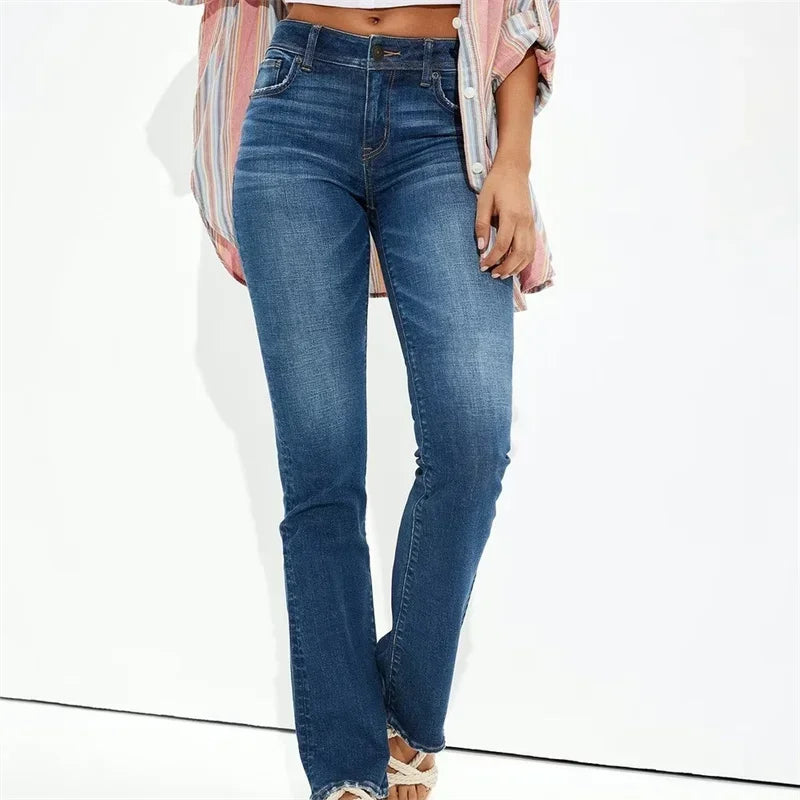 Women High Waist Hip Lift Straight Jeans Four Seasons Casual Slim Denim Pants Daily Female Comfortable Office Commuter Trousers.
