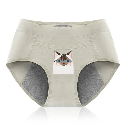 Cotton Menstrual Panties Leak Proof Breathable Cartoon cat Panties Woman Women Girls Physiological Pants Women's Intimates M-XL