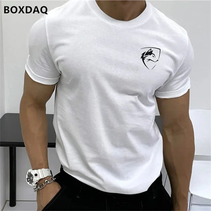 Summer Men's Fashion T-Shirts Short Sleeve Simple Wolf Badge Printing Streetwear Male T Shirt Trend O-Neck Casual Tops Plus Size.