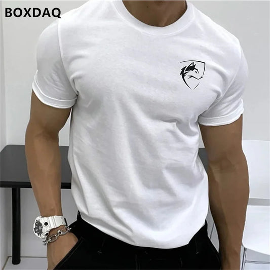 Summer Men's Fashion T-Shirts Short Sleeve Simple Wolf Badge Printing Streetwear Male T Shirt Trend O-Neck Casual Tops Plus Size.