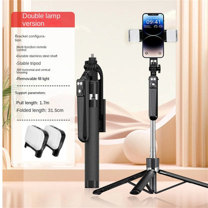 FGCLSY 1.7M selfie stick tripod with Light wireless remote control 360 ° rotation for smartphone video recording live streaming