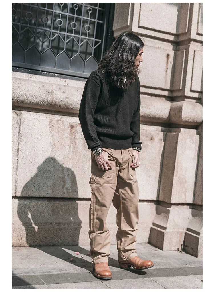 Bronson WWII USAAF Type A-1 Mechanic Sweater Men Heavyweight V-Neck Knit Jumper.