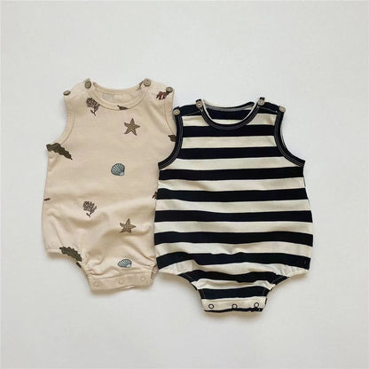 2-teilige Baby-Jungen-Kleidung für Neugeborene, Bodys, Baumwolldruck, ärmellose Säuglingskleidung, Cartoon-Bebes, Kleinkind-Overall, 0–18 Monate.