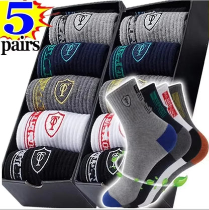 Men's thick warm towel socks 3 pairs of casual solid color mid-calf socks winter men's socks.