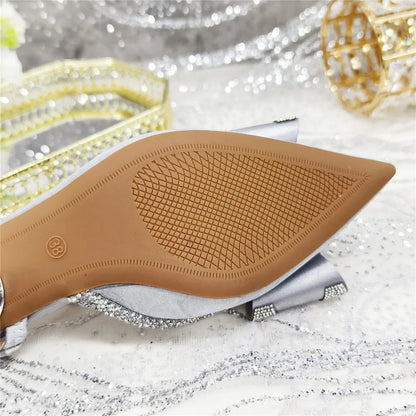 New Arrival Elegant African Party High-heeled Shoes Chain Decoration Trendy Women's Sandals Nigerian Women Wedding Pumps