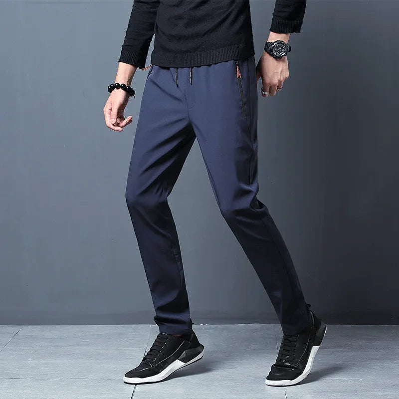 Men's Casual Pants Straight Slim Fit Elastic Waist Jogger Korean Classic Blue Black Gray Male Brand Trousers Plus Size.
